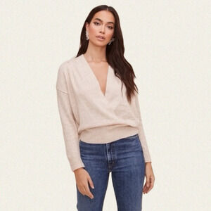 Astr Cream Deep V-Neck Pullover Sweater